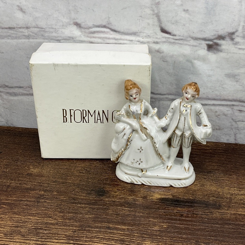 Vintage Porcelain Victorian Courting Couple Figurine Gold Trim With Box